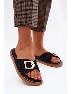 Dámské pantofle Černé se zlatou sponou Elviane