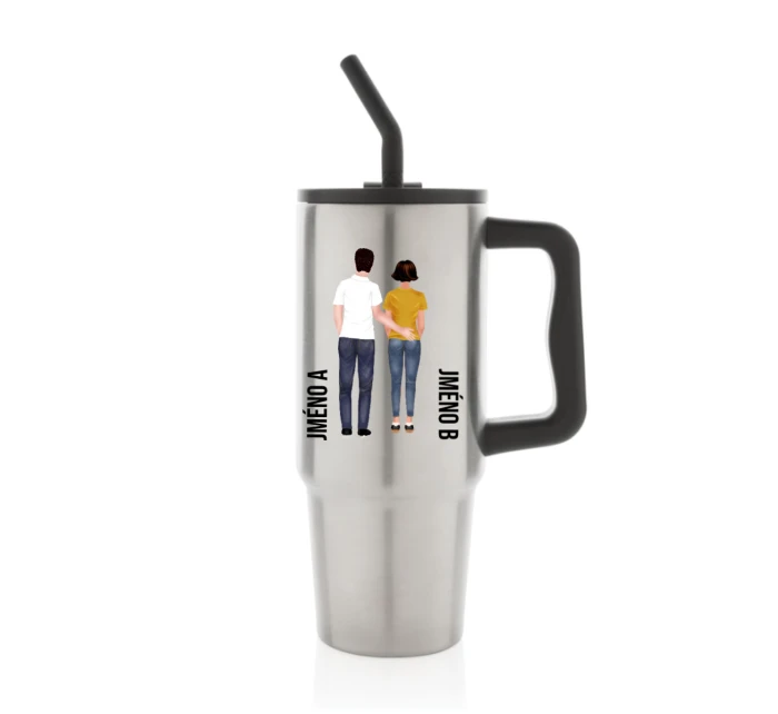 Personalizovaná termoska s barevným víčkem s párem 