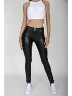 Dámské kalhoty Black Leather Mid Waist JEANS model 8889614 - Gym Glamour Dámské kalhoty Black Leather Mid Waist JEANS model 8889614 - Gym Glamour