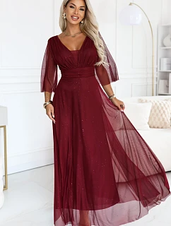 Dámské dlouhé lesklé šaty  tmavě vínová  model 22384857 - numoco
