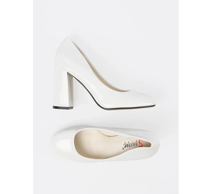 Jedinečné  lodičky dámské bílé na širokém podpatku