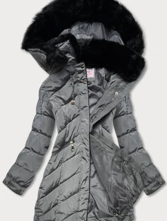 Šedá dámská prošívaná zimní bunda s kapucí (w732)