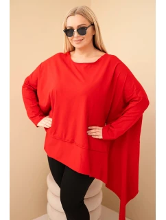 Dámská tunika Plus Size z bavlny s asymetrickým spodním lemem červená