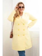 Dámský kabát Plus Size dvouřadový s límcem žlutý