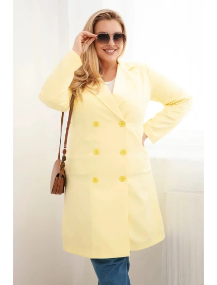 Dámský kabát Plus Size dvouřadový s límcem žlutý