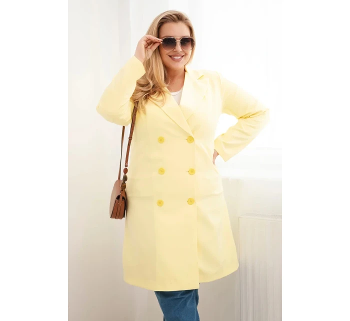 Dámský kabát Plus Size dvouřadový s límcem žlutý