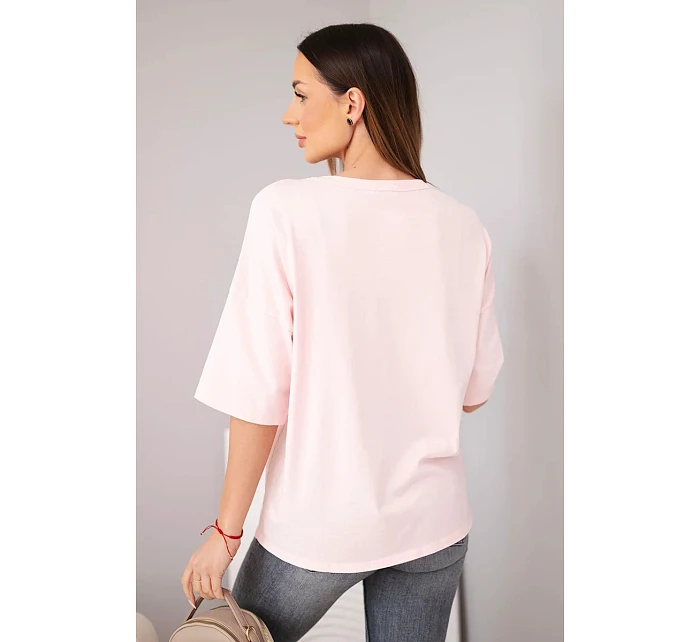 Dámská bavlněná oversize halenka s potiskem  cukrově růžová model 22040096 - K-Fashion