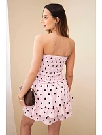 Dámský viskózový overal s puntíky s volánem pudrově růžová