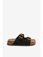 Dámské pantofle na korkové platformě se zlatými sponami Černé Tovessa Dámské pantofle na korkové platformě se zlatými sponami Černé Tovessa