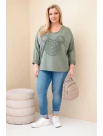 Dámská bavlněná blůza Plus Size s V výstřihem khaki Dámská bavlněná blůza Plus Size s V výstřihem khaki