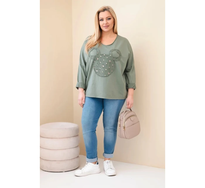 Dámská bavlněná blůza Plus Size s V výstřihem khaki Dámská bavlněná blůza Plus Size s V výstřihem khaki