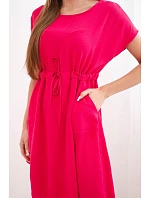 Dámské šaty s krátkým rukávem a vázáním v pase fuchsiová Dámské šaty s krátkým rukávem a vázáním v pase fuchsiová
