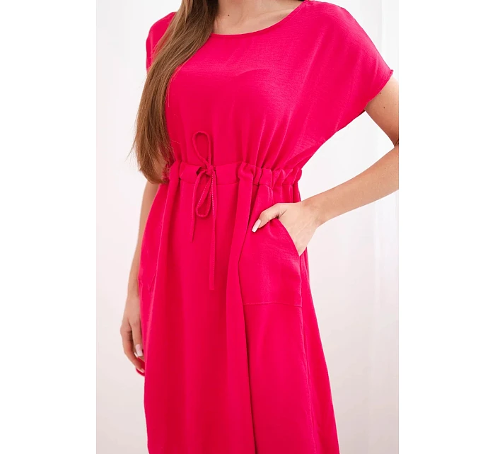 Dámské šaty s krátkým rukávem a vázáním v pase fuchsiová Dámské šaty s krátkým rukávem a vázáním v pase fuchsiová