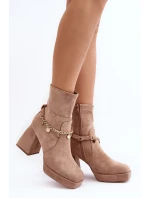 Dámské kotníčkové boty na podpatku s řetízkem béžové model 21642444 - Boto