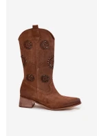 Otevřené dámské kozačky z přírodního semiše na klínu Zazoo 3793 hnědé