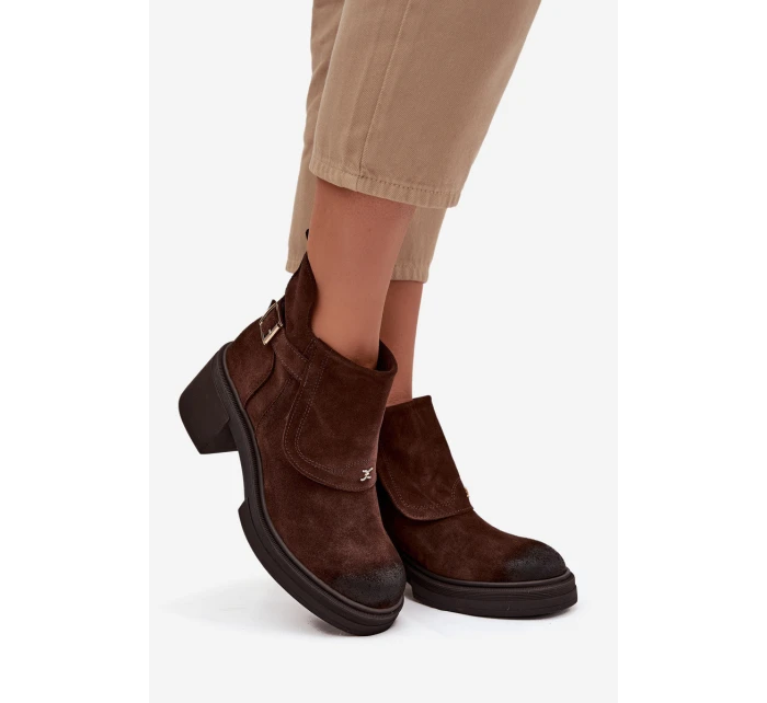 Kozačky z přírodního semiše zateplené model 21744786 čokoládové - Zazoo