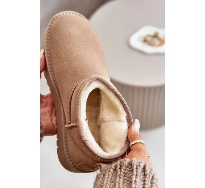 Dámské Semišové Sněhule Na Platformě Béžové Nereviana