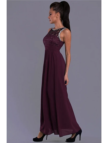Dámské společenské šaty EVA model 15089591 s krajkou a kamínky dlouhé tmavě modrá - EVA&LOLA Dámské společenské šaty EVA model 15089591 s krajkou a kamínky dlouhé tmavě modrá - EVA&LOLA