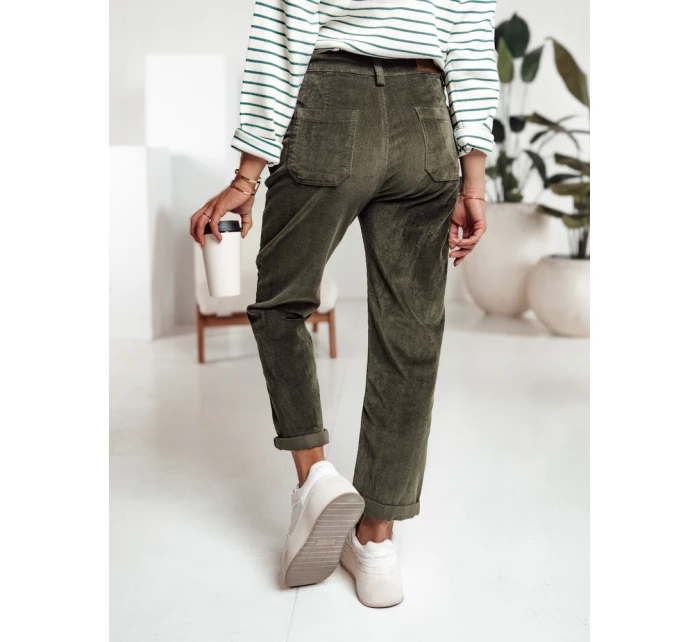 Dámské manšestrové kalhoty tmavě zelené FashionStreet UY2231