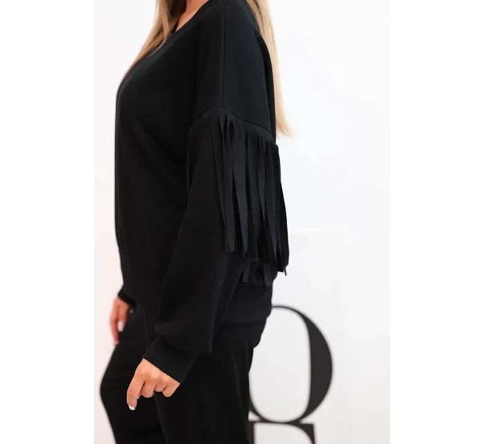 Dámský komplet máslový s třásněmi na rukávech černý Dámský komplet máslový s třásněmi na rukávech černý