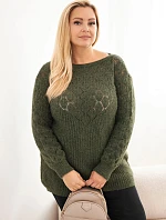 Dámský svetr Plus Size z průřezového úpletu s dlouhým rukávem khaki