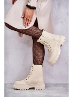 Dámské zateplené kožené kozačky světle béžové model 21598620 - EVENTO