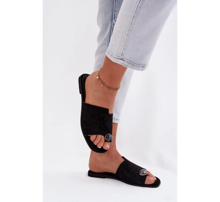 Dámské ploché nazouváky s ozdobným detailem Eko semiš Černé Selavine