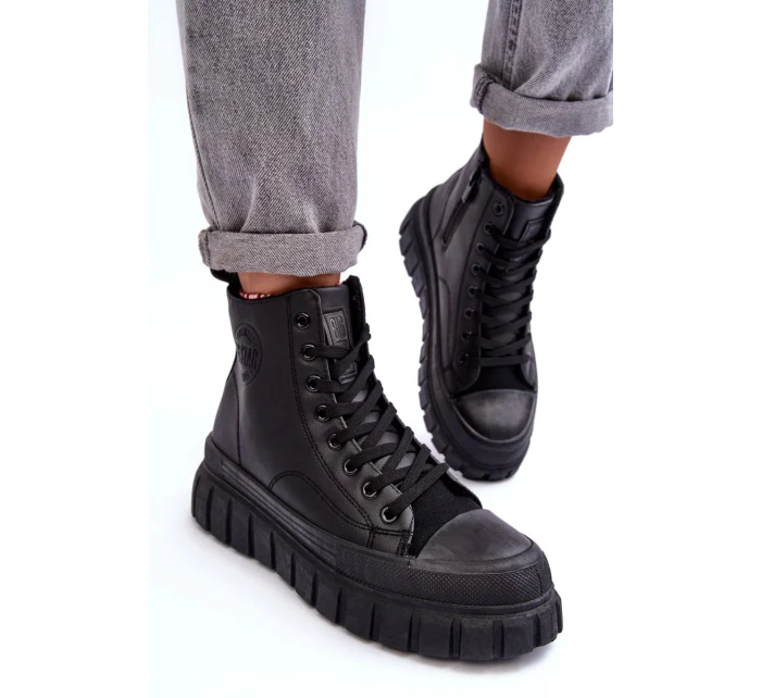 Zateplené kožené tenisky se zipem Big Star MM274625 černé