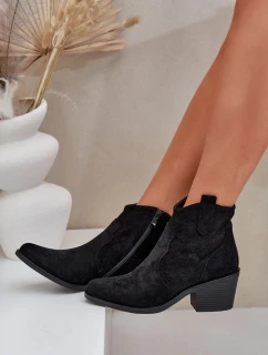 Dámské kotníkové botky kovbojky na zip z eko semiše s perforací – černé S.Barski