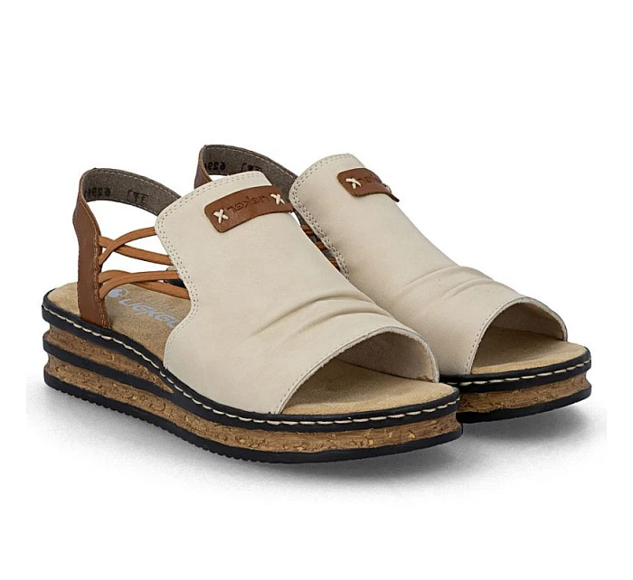 Pohodlné dámské sandály na podpatku béžové barvy Rieker 62962-60