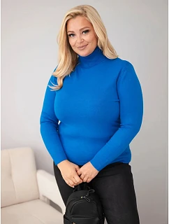 Dámský viskózový svetr Plus Size s rolákem v střihu modrý model 22363366 - K-Fashion