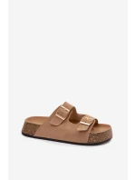 Dámské pantofle na korkové platformě se zlatými sponami tmavě béžové model 21919279 - EVENTO Dámské pantofle na korkové platformě se zlatými sponami tmavě béžové model 21919279 - EVENTO