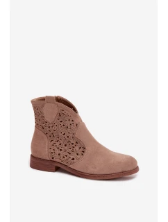 Dámské perforované kotníkové boty na nízkém podpatku model 21961093 Béžové - S.Barski