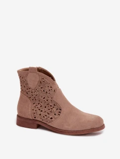 Dámské perforované kotníkové boty na nízkém podpatku S.Barski HY61-8026 Béžové