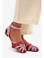 Kožené sandály na nízkém podpatku s pásky Maciejka P7539-15 Růžovo-fialové