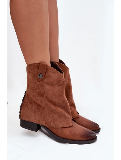 Dámské zateplené kotníkové botky kovbojky na sloupku – camel Sylvette Dámské zateplené kotníkové botky kovbojky na sloupku – camel Sylvette