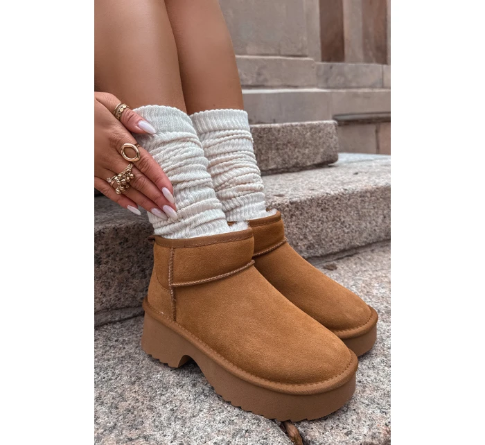 Dámské sněhule Milora z přírodního semiše s kožešinou – camel Dámské sněhule Milora z přírodního semiše s kožešinou – camel