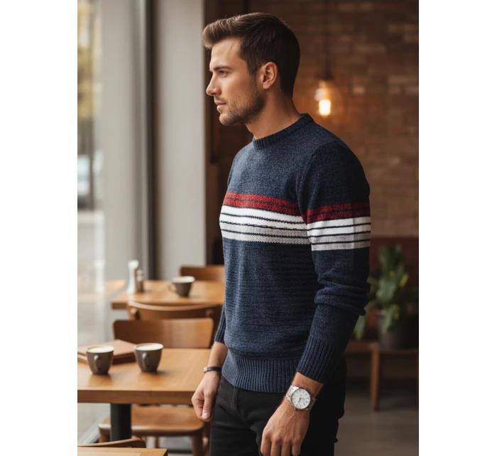 Pánský pruhovaný tmavě modrý svetr FashionStreet WX2281