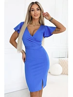 479-12 NINA elegantní šaty s obálkovým výstřihem, rukávy a páskem - královská modř 479-12 NINA elegantní šaty s obálkovým výstřihem, rukávy a páskem - královská modř