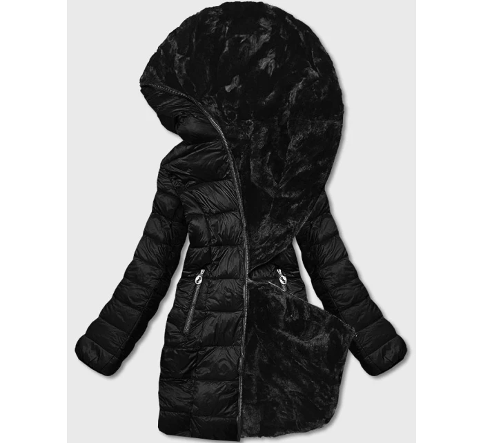 Černá oboustranná dámská bunda - kožíšek (b8052-1)