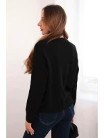 Dámský svetr s geometrickým vzorem s příměsí vlny a alpak černý Dámský svetr s geometrickým vzorem s příměsí vlny a alpak černý