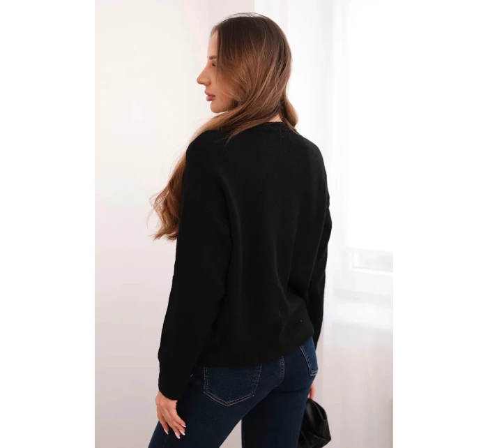 Dámský svetr s geometrickým vzorem s příměsí vlny a alpak černý Dámský svetr s geometrickým vzorem s příměsí vlny a alpak černý