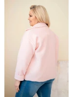 Dámská bunda Plus Size s vlněnou strukturou a kapsami pudrově růžová