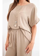 Dámský viskózový komplet: halenka s krátkým rukávem a kalhoty se širokou nohavicí fango