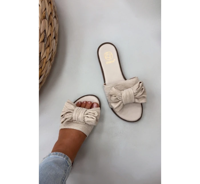 Dámské pantofle na ploché podešvi s mašlí Béžové Amivelle