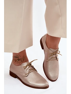 Kožené dámské elegantní šněrovací polobotky model 22136719 Zlaté - Zazoo