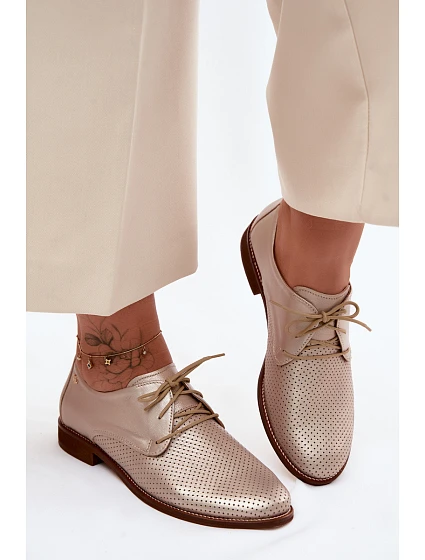 Kožené dámské elegantní šněrovací polobotky Zazoo 4238 Zlaté