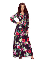 Maxi šaty s volánkem a potiskem květin Numoco - černé