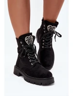 Dámské zateplené workery z eko semiše s bižuterní ozdobou – černé Miryssa Dámské zateplené workery z eko semiše s bižuterní ozdobou – černé Miryssa