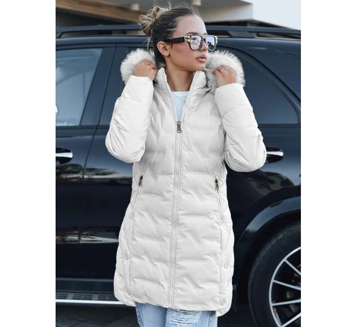 Dámská prošívaná zimní bunda s kožešinou béžová FashionStreet TY5464